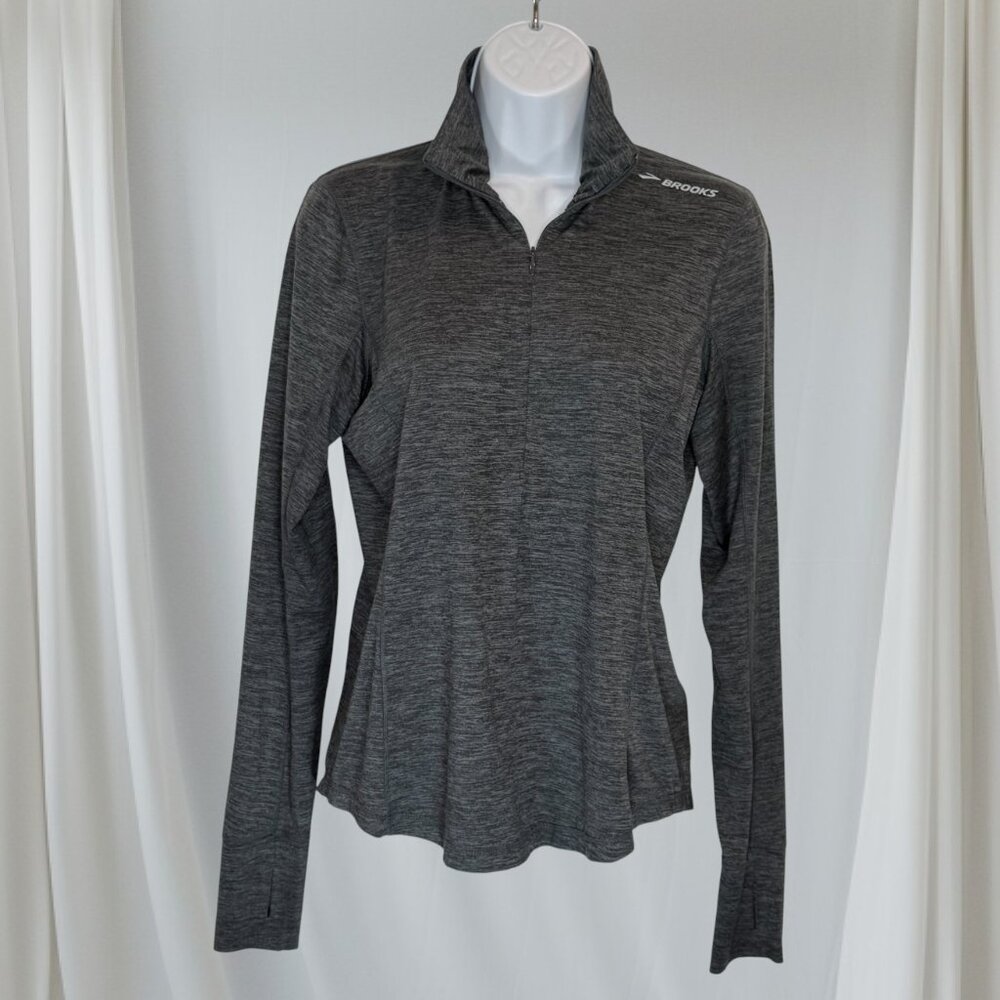 Brooks Run Happy Gray Quarter Zip Running Top Thumbholes Size S
